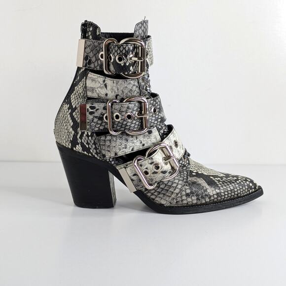 Jeffrey Campbell Caceres Multi-Buckle Snakeskin Leather Ankle Boots 6.5 Gray - Picture 10 of 16